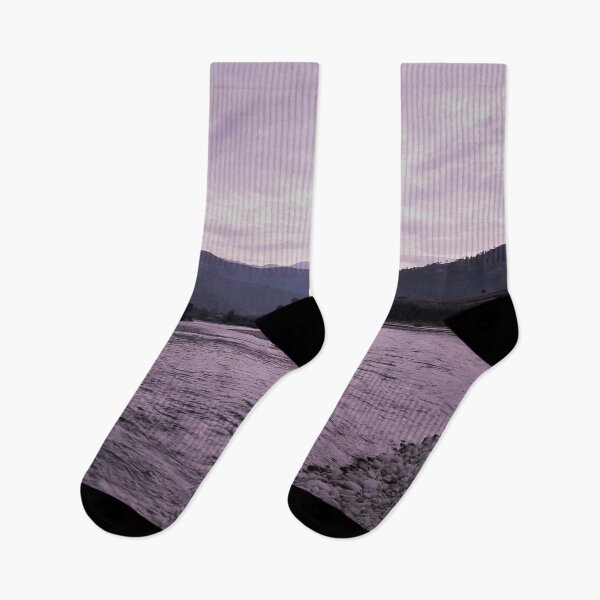 Item preview, Mountain river bank evening sky designed and sold by PrakritiPrints.