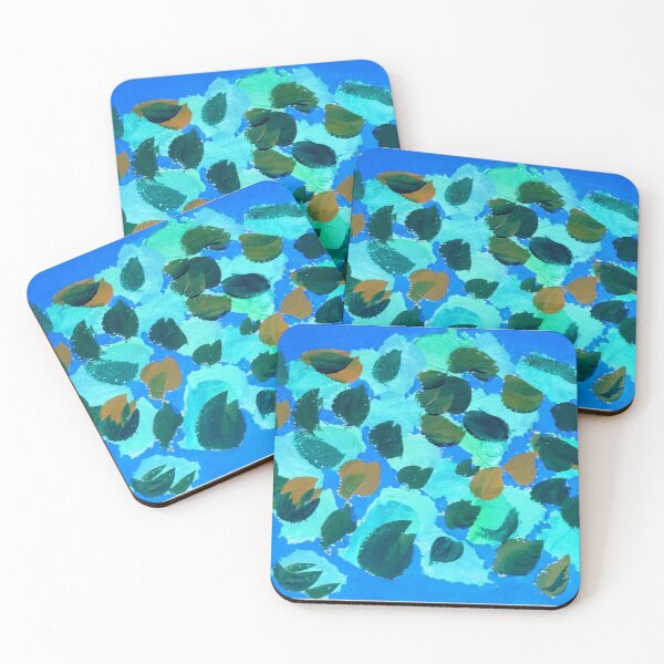 Item preview, Green leaves on blue designed and sold by ArtinyourHeart.