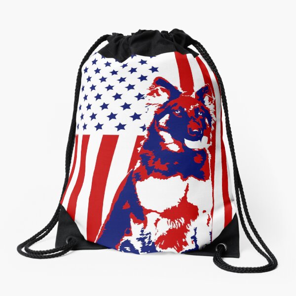 German Shepherd 4th of July American Flag Illustration Drawstring Bag