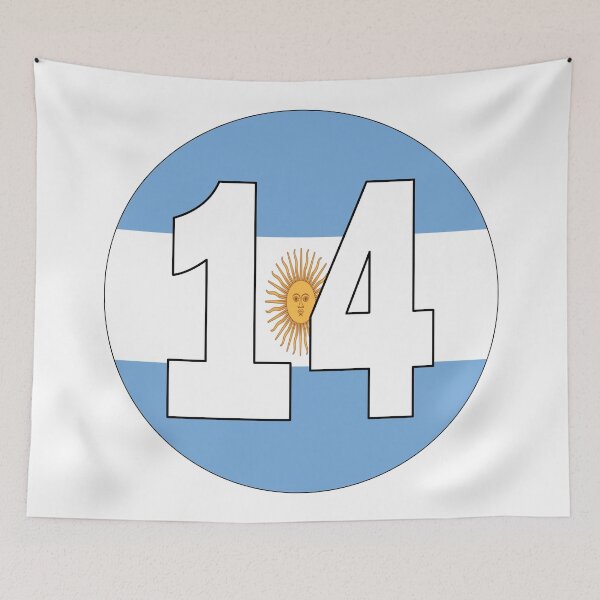 Item preview, Number 14 with Argentina flag on the background designed and sold by AllShirts21.