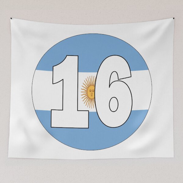 Item preview, Number 16 with Argentina flag on the background designed and sold by AllShirts21.