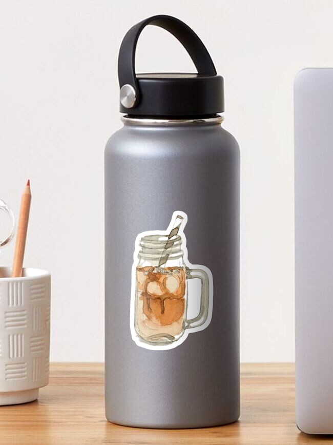 Thumbnail 1 of 3, Sticker, Iced Caramel Latte in a Glass Mason Jar with Straw - Coffee Sticker designed and sold by Regan Ralston.