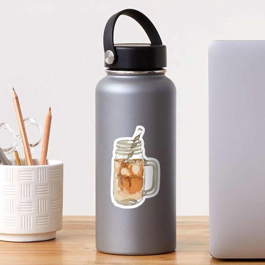 Iced Caramel Latte in a Glass Mason Jar with Straw - Coffee Sticker Sticker