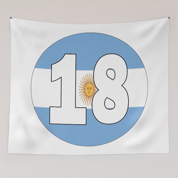 Item preview, Number 18 with Argentina flag on the background designed and sold by AllShirts21.