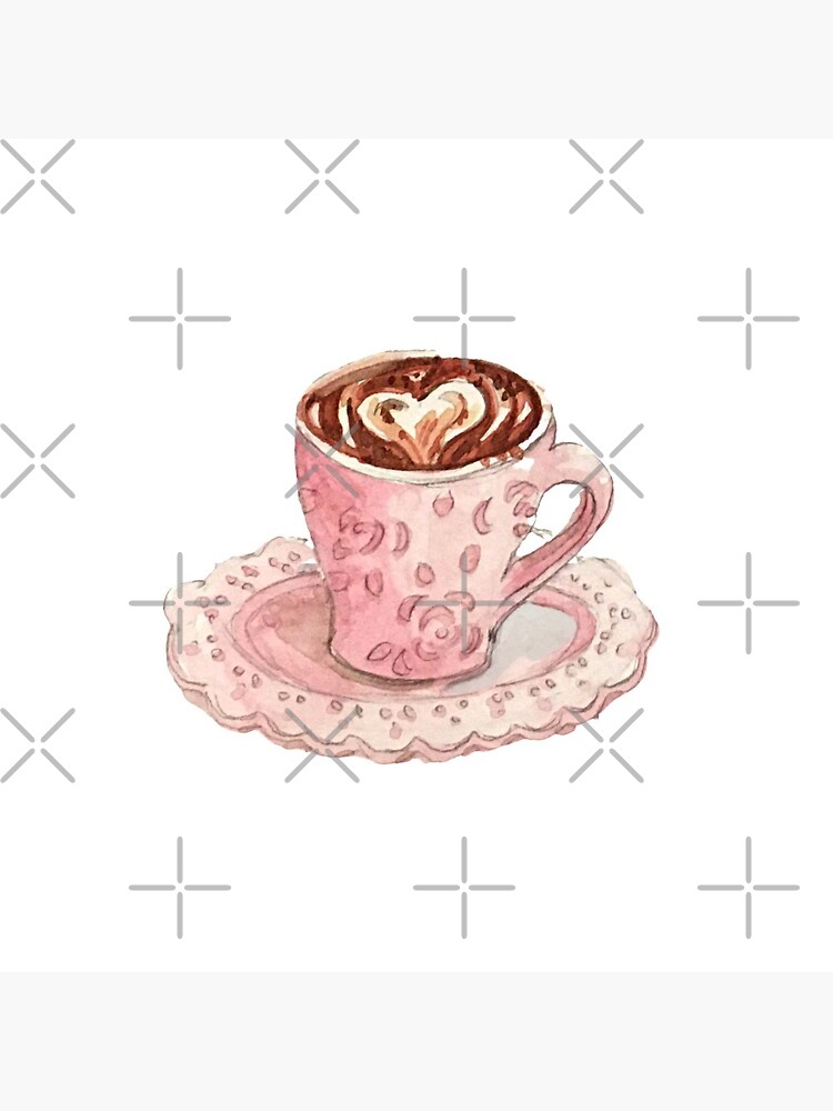 Coffee Art Heart in Fancy Pink Mug with Roses - Watercolor Coffee Sticker |  Pin