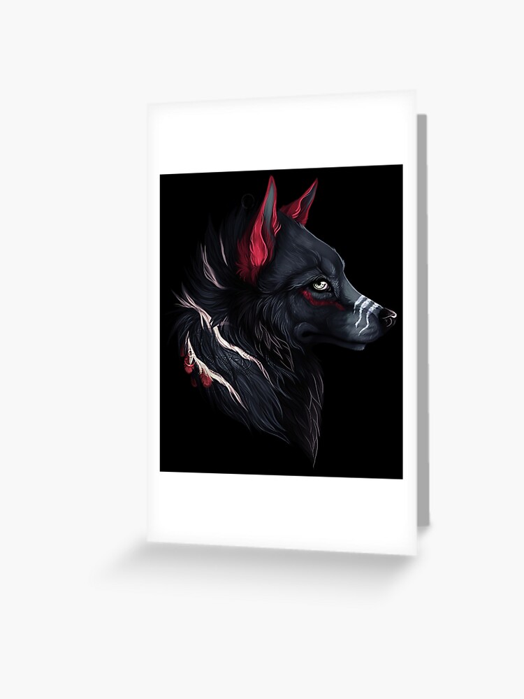 Carte De Vœux Chien Loup Noir Sokka Dessin Loup Rouge Par Modymagic3 Redbubble