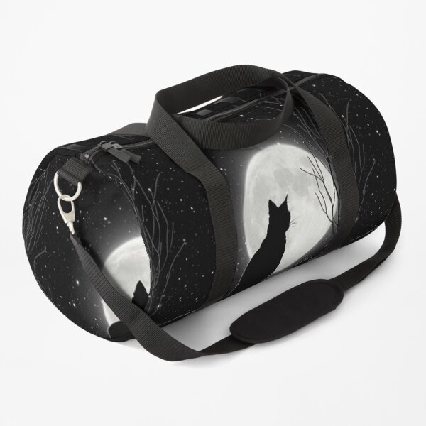 Silent night Cat looking at the full moon Duffle Bag