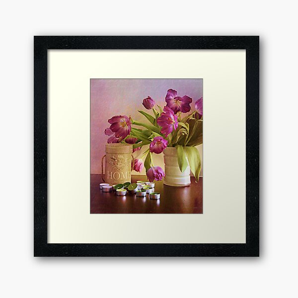 Tulips and candles Framed Art Print