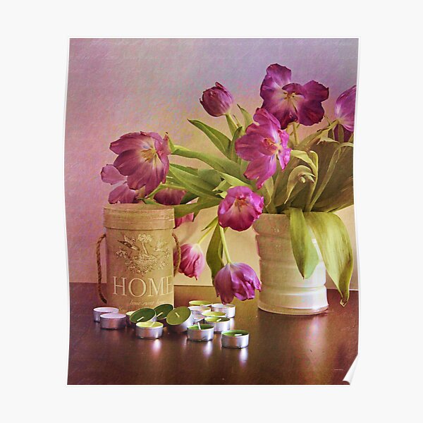 Tulips and candles Poster