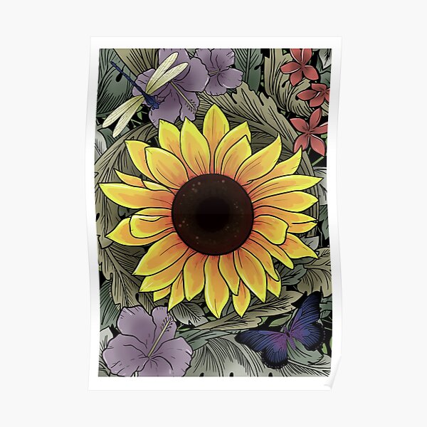 Download Dragonfly Sunflower Posters Redbubble