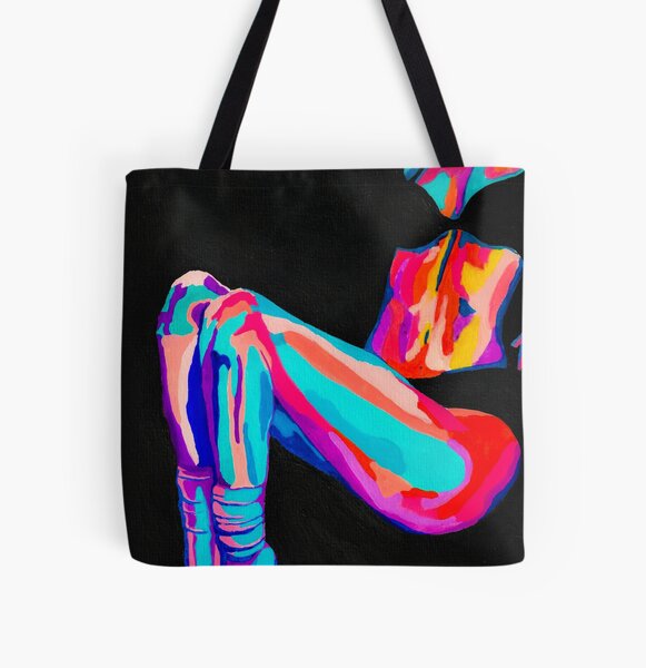 Colourful infrared thermal effect woman sitting down All Over Print Tote Bag