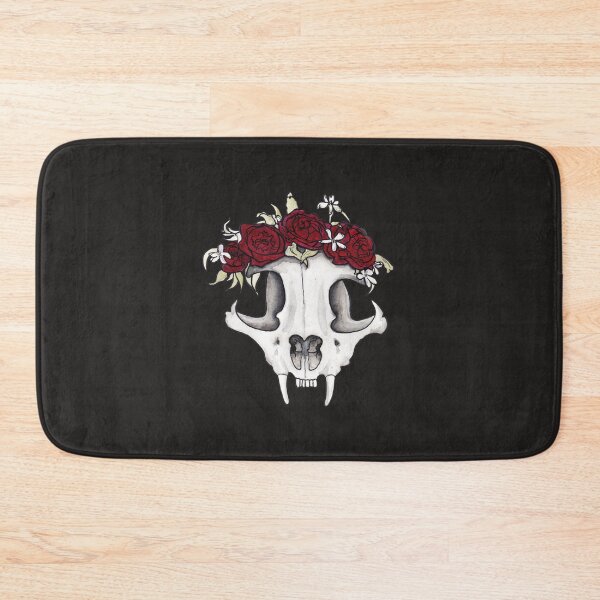 Item preview, Feline skull with crown of roses designed and sold by MalteseLizzie.