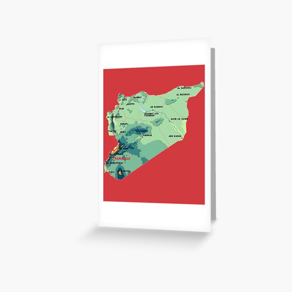 Carte De Vœux Pays Syrie Carte Physique Detaillee Carte Topographique Des Frontieres De La Syrie Par Mashmosh Redbubble
