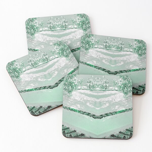 Item preview, Tractor wheels prints in snow of sunny day in countryside, ulive trees. Monochromatic green designed and sold by Flavio Vieri.