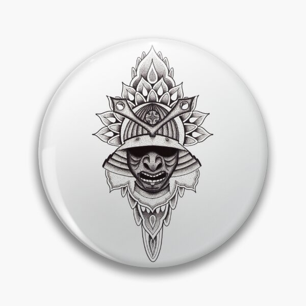 Item preview, Samurai helmet mandala in pen and ink dotwork designed and sold by René Voortwist Pen and Ink art.