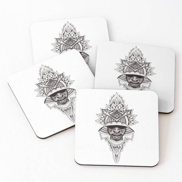 Item preview, Samurai helmet mandala in pen and ink dotwork designed and sold by René Voortwist Pen and Ink art.