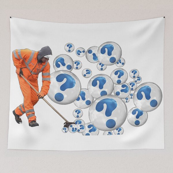 Item preview, Man wearing orange suit mopping question mark bobbles designed and sold by bassel-ad.