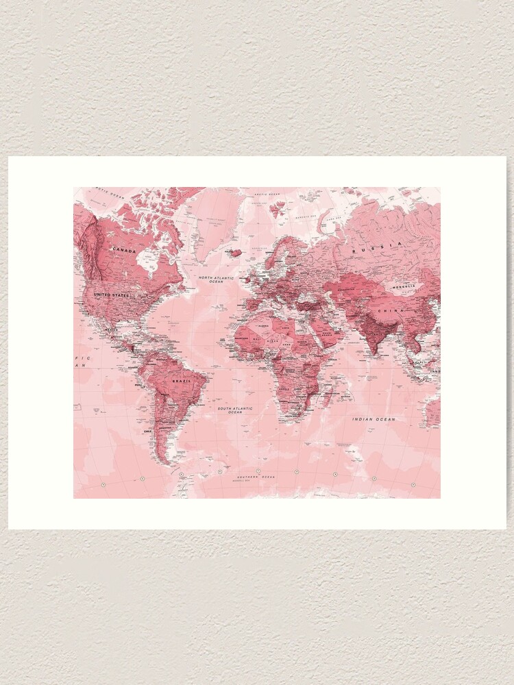 Pink World Map Art Print for Sale by Natalie Wilson