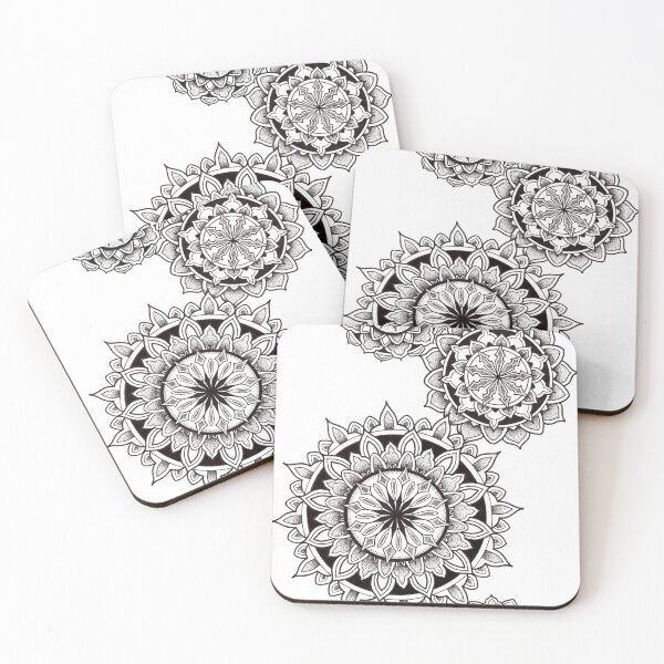 Item preview, 4 mandalas with geometry shapes in pen and ink dotwork designed and sold by René Voortwist Pen and Ink art.