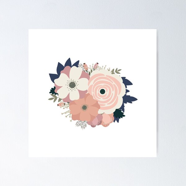 Item preview, Pink and navy flowers designed and sold by kate-bug.