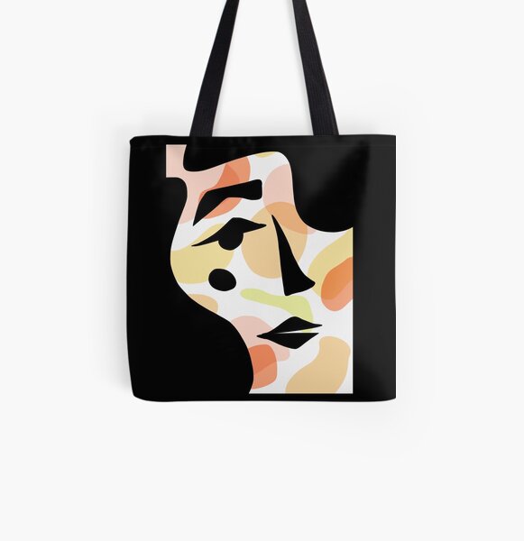 Outfit Bits, Bags, Boho Peach Abstract Face Line Art Tote