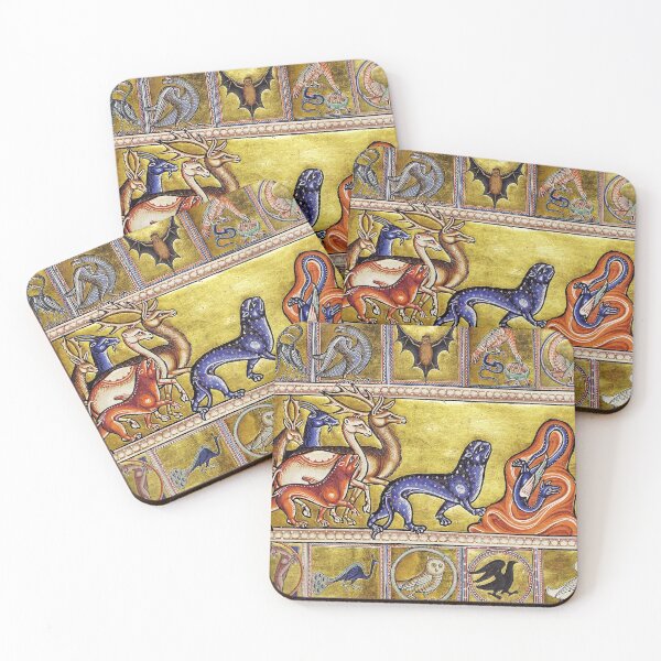 Item preview, MEDIEVAL BESTIARY,DEERS,GOAT,CAMEL PANTHER,SNAKE DRAGON,FANTASTIC ANIMALS IN GOLD RED BLUE COLORS designed and sold by BulganLumini.