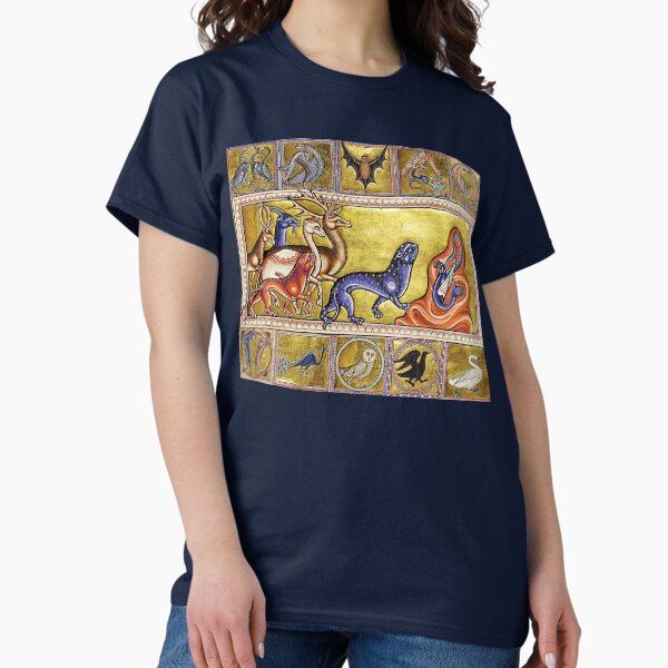 Vista previa del artículo con la obra «MEDIEVAL BESTIARY,DEERS,GOAT,CAMEL PANTHER,SNAKE DRAGON,FANTASTIC ANIMALS IN GOLD RED BLUE COLORS», diseñado y vendido por BulganLumini.