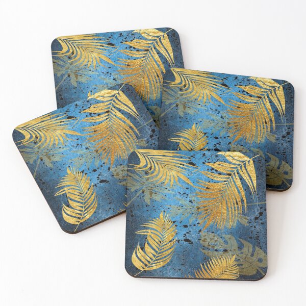 Item preview, Gold palm leaves on a blue background. redecorate, refurbish, Bird, nature designed and sold by jayne0524.