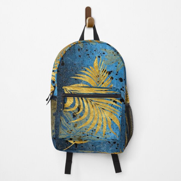 Item preview, Gold palm leaves on a blue background. redecorate, refurbish, Bird, nature designed and sold by jayne0524.