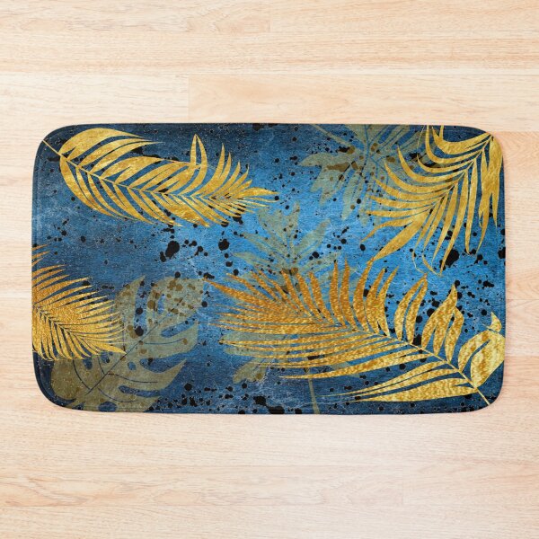 Item preview, Gold palm leaves on a blue background. redecorate, refurbish, Bird, nature designed and sold by jayne0524.