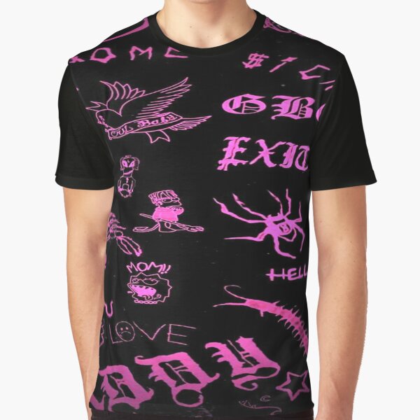 Lil Peep Pattern 2 x Neon Grapefruit Pink Camiseta gráfica