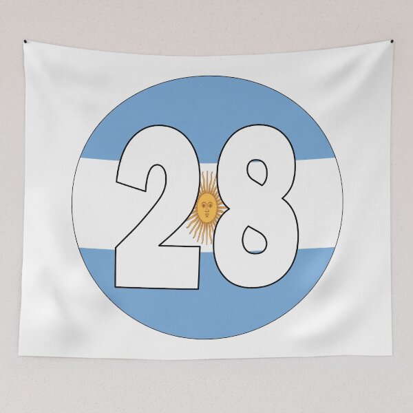 Item preview, Number 28 with Argentina flag on the background designed and sold by AllShirts21.