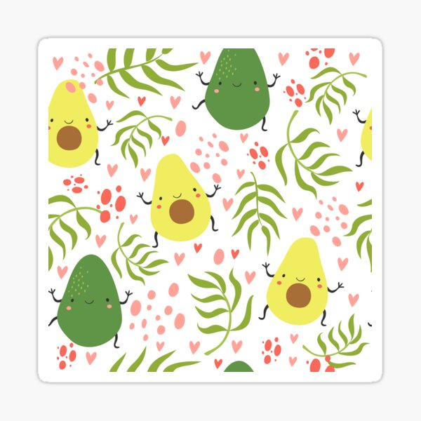 Avocados Pattern On White Background With Hearts Sticker For Sale By Kanae Redbubble