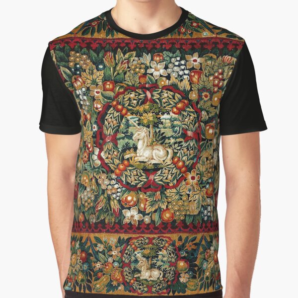 Aperçu de l'œuvre Tapisserie florale médiévale à motif de licorne créée et vendue par Epitome Girl.