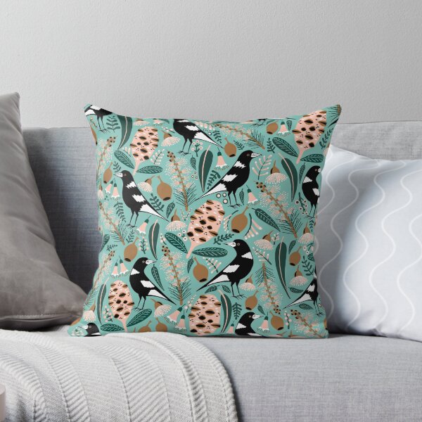 Australian bush magpies Throw Pillow
