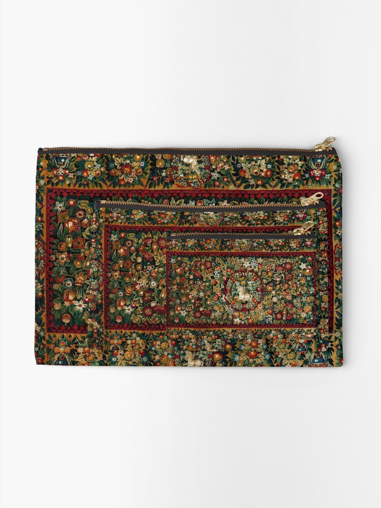 Alternate view of Medieval Unicorn Floral Tapestry Zipper Pouch