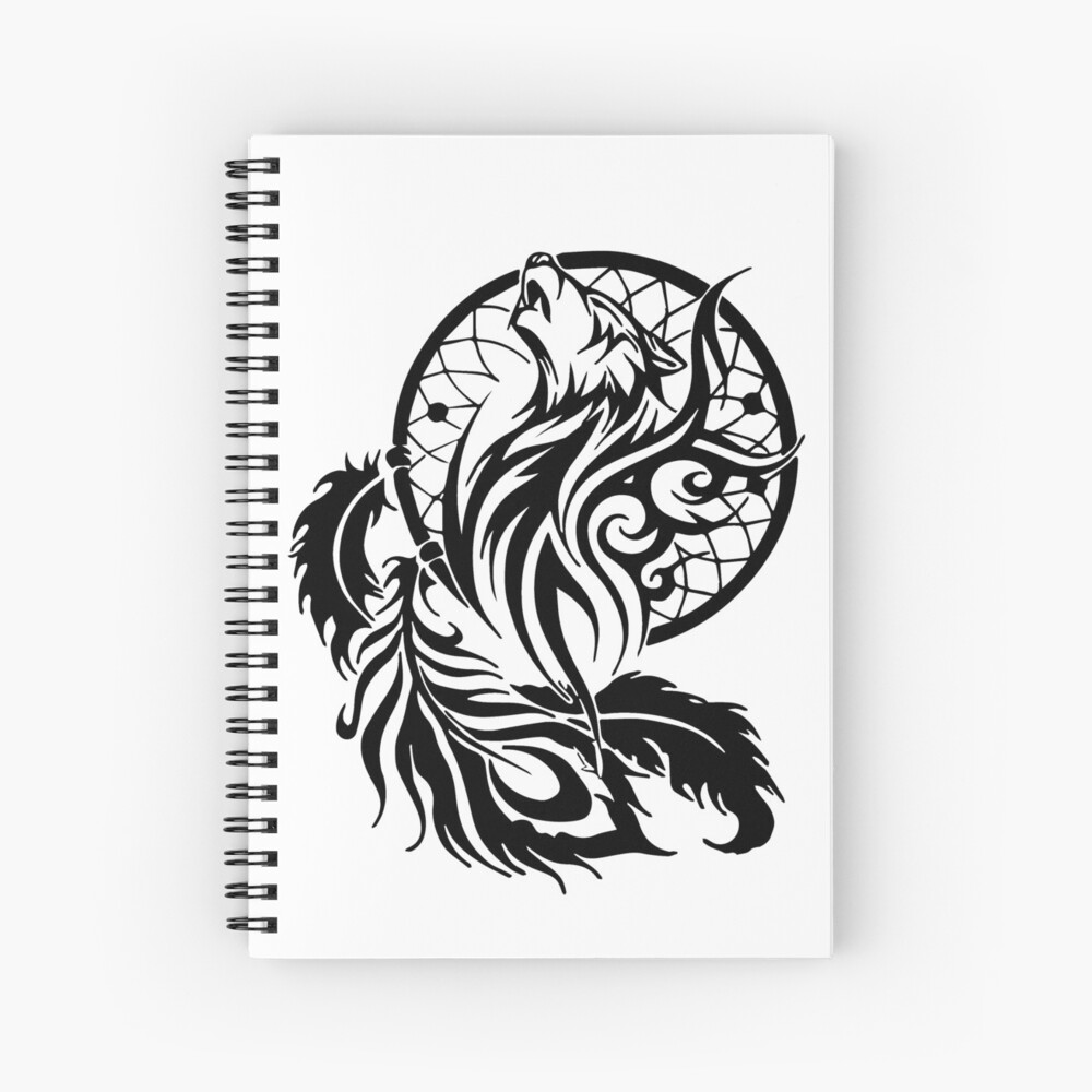 Wolf Dreamcatcher Tattoo - Tribal Design" Spiral Notebook for Sale by d1mology