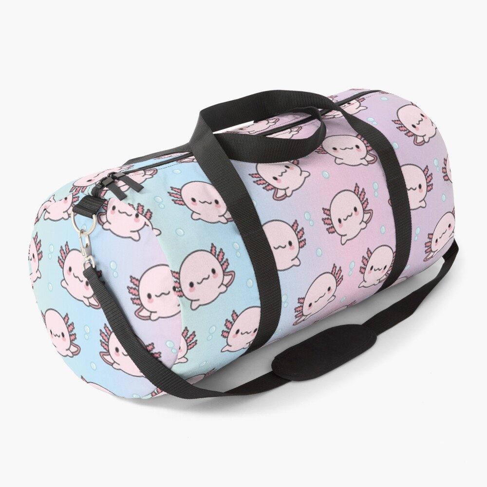 Kawaii axolotl Duffle bag, pink kawaii axolotl, cute axolotl bag, pink