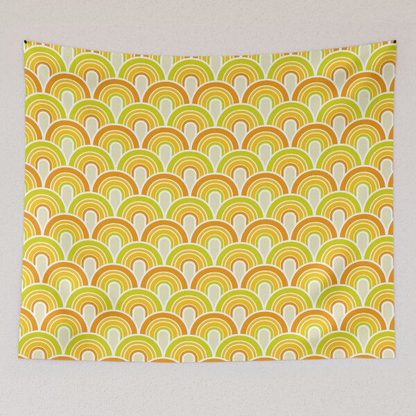 Item preview, Vintage Retro 1970s 1960s Trippy Orange Green Stripes Rainbow Pattern designed and sold by PUFFYP.
