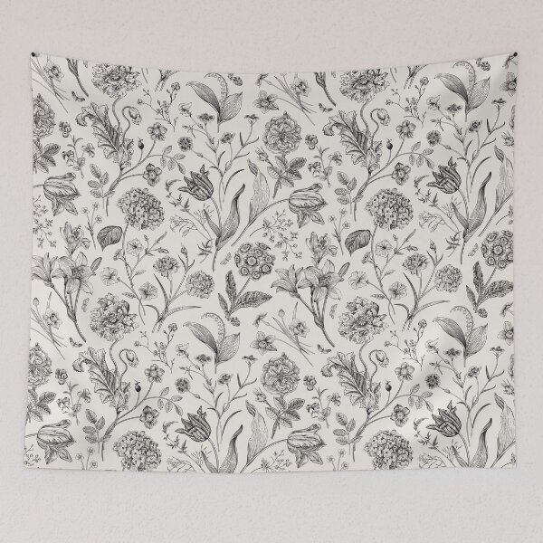 Item preview, Vintage Black Beige Toile Garden Floral Pattern designed and sold by PUFFYP.