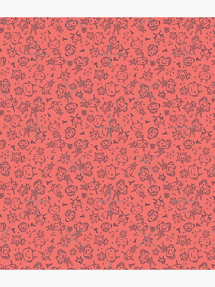 Cute Robots on Red by NinjaJo
