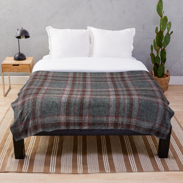 Grey and Red Tartan Throw Blanket