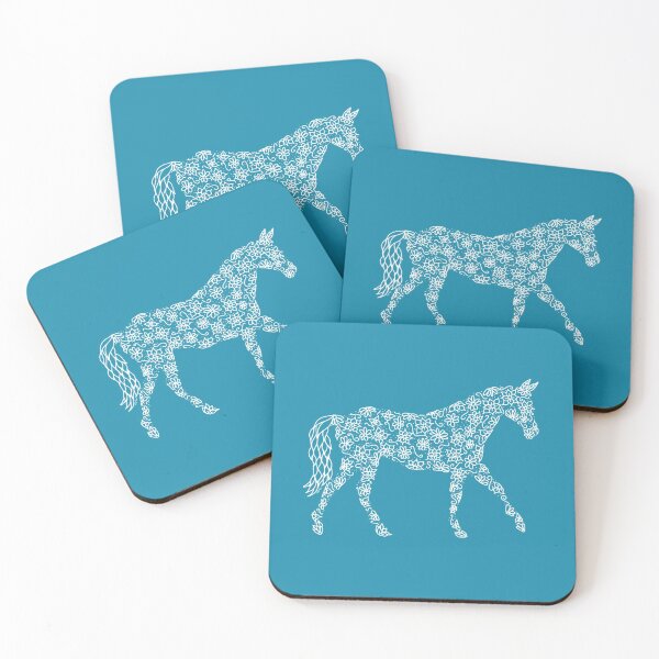 Item preview, White Floral Zentangle Horse, LIGHT BLUE BACKGROUND designed and sold by dreamdrawer15.