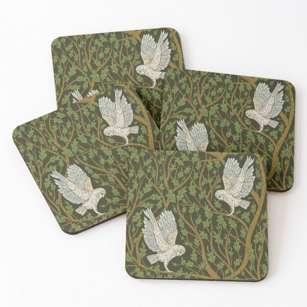 Item preview, Midnight Dark Snowy Owls Branches Gothic Pattern Brown Green designed and sold by PUFFYP.