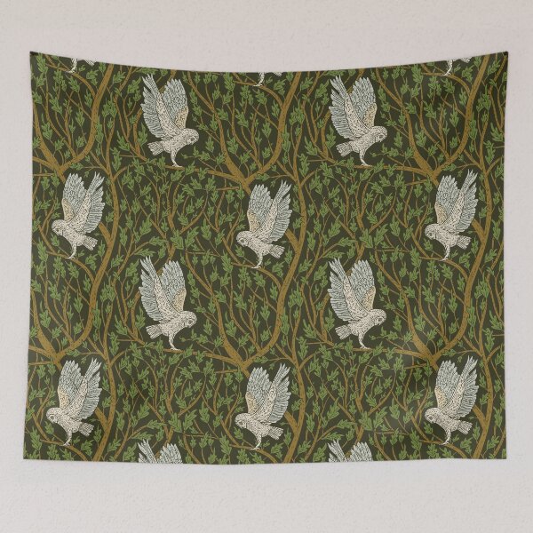 Item preview, Midnight Dark Snowy Owls Branches Gothic Pattern Brown Green designed and sold by PUFFYP.
