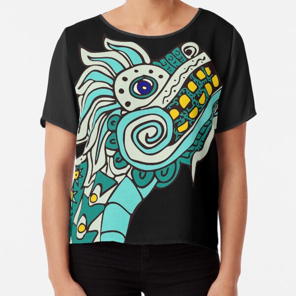 Teal Dragon with Gold Teeth Chiffon Top