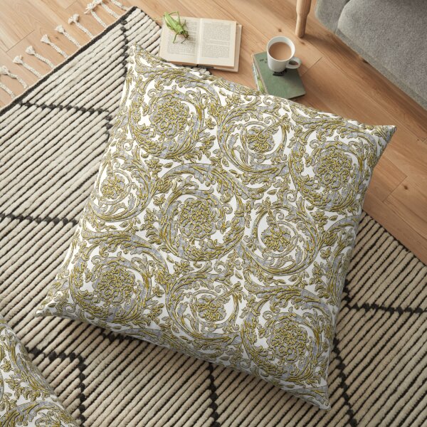 Style baroque décoratif de luxe II motifs de couleur gris / or-fond blanc Coussin de sol
