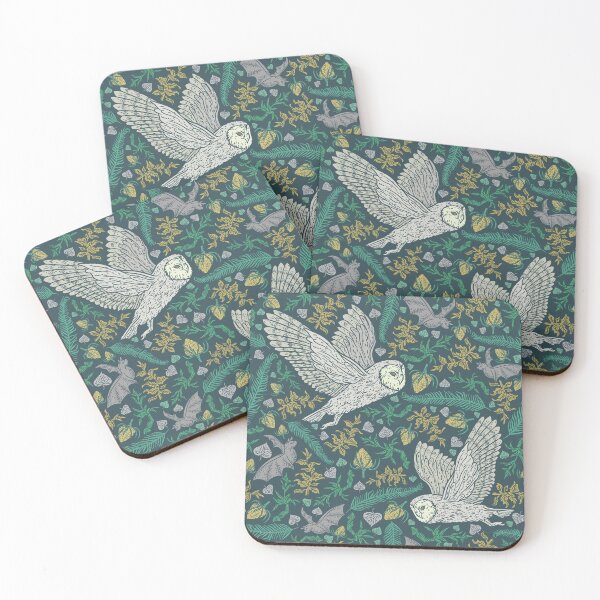Item preview, Flying Gothic Snowy Owls and Bats with Green Gray Leaves designed and sold by PUFFYP.
