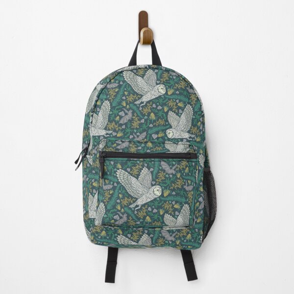 Item preview, Flying Gothic Snowy Owls and Bats with Green Gray Leaves designed and sold by PUFFYP.