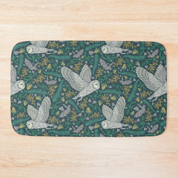 Item preview, Flying Gothic Snowy Owls and Bats with Green Gray Leaves designed and sold by PUFFYP.